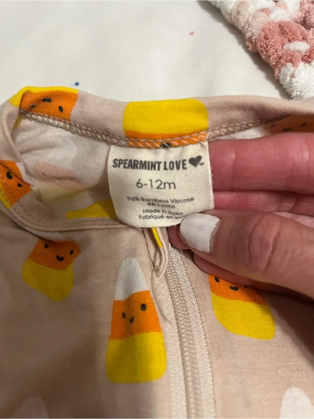 Spearmint Love Candy Corn Zip Up Onsie